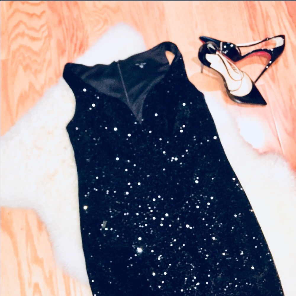 Velvet & Black Sequin Detail LBD Size 10